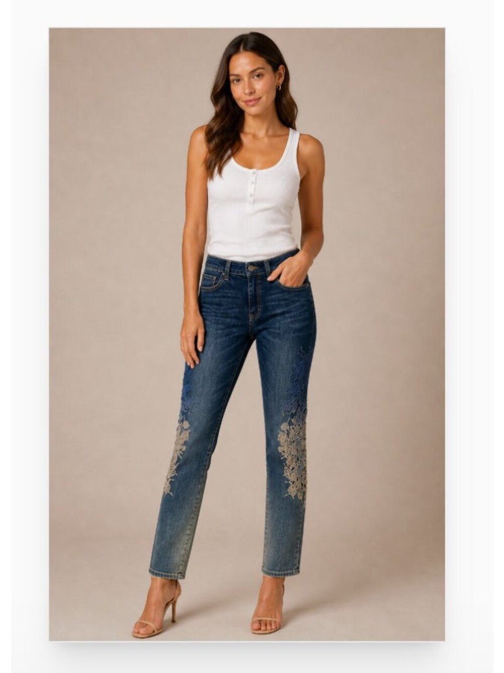 Save The Queen Jeans Womens 28 Blue Floral Lace Skinny Denim Studded Italy